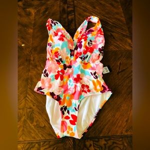 NWT women floral colorful sea angels plus size 1X swim suit